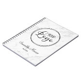 ラグジュアリーシルバーホワイトマーブルビジネスロゴ会議 ノートブック (左側)