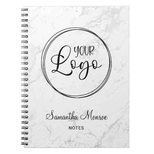 ラグジュアリーシルバーホワイトマーブルビジネスロゴ会議 ノートブック (正面)