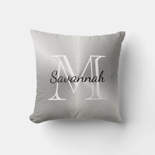 ラグジュアリーシルバーモノグラフェイクムメタル クッション (正面)