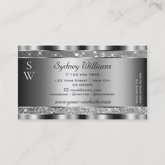 ラグジュアリーシルバールミナンスグリッタースターズイニシャルシック 名刺 (裏面)