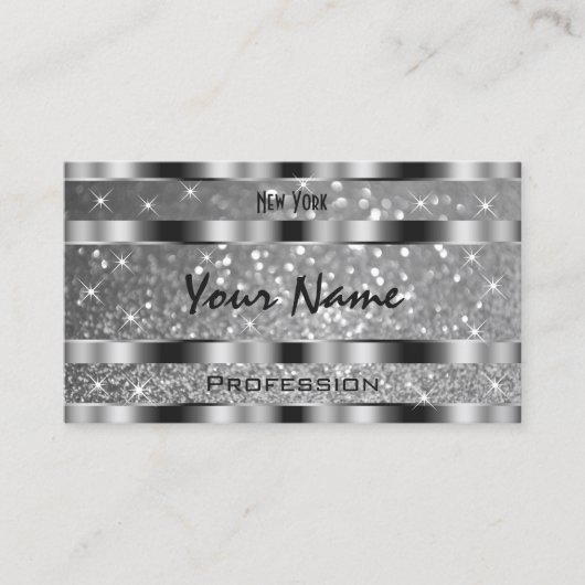 ラグジュアリーシルバールミナンスグリッタースターズシックファンシー 名刺 (正面)