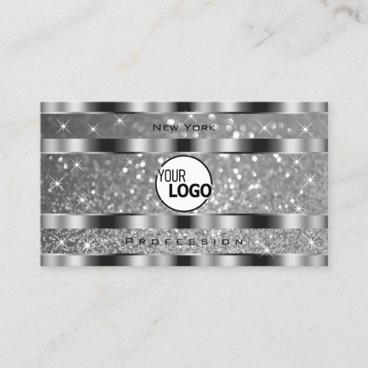 ラグジュアリーシルバーレミナンスグリッタースターズエレガントロゴ 名刺 (正面)