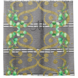 ラグジュアリーシルバー金ゴールドグリッターモノグラムシャワーカーテン シャワーカーテン