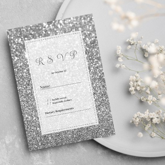 ラグジュアリーシルバー スパーキング グリッター グラム RSVP 招待状