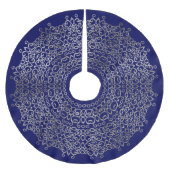 ラグジュアリーシルバー&ネイビーブルークリスマスダマスククラシー ブラッシュドポリエステルツリースカート (正面)