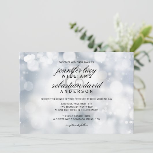 ラグジュアリーシルバー《写真》ぼけ味ライトシ結婚ック 招待状 (スタンド正面)