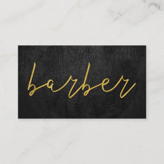 ラグジュアリーシンプルブラックレザー理容師金ゴールドタイポグラフィ 名刺 (正面)