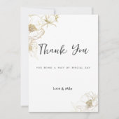 ラグジュアリーシンプル金ゴールドホワイト牡丹フローラありがとう 招待状 (正面)