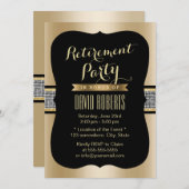 ラグジュアリーシークインベルトブラック&金ゴールドリタイアメントパーティー 招待状 (正面/裏面)