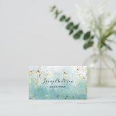 ラグジュアリーシーグリーン水カラーフェイク金ゴールドフォイルグリッター 名刺 (スタンド正面)