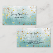 ラグジュアリーシーグリーン水カラーフェイク金ゴールドフォイルグリッター 名刺 (正面/裏面)