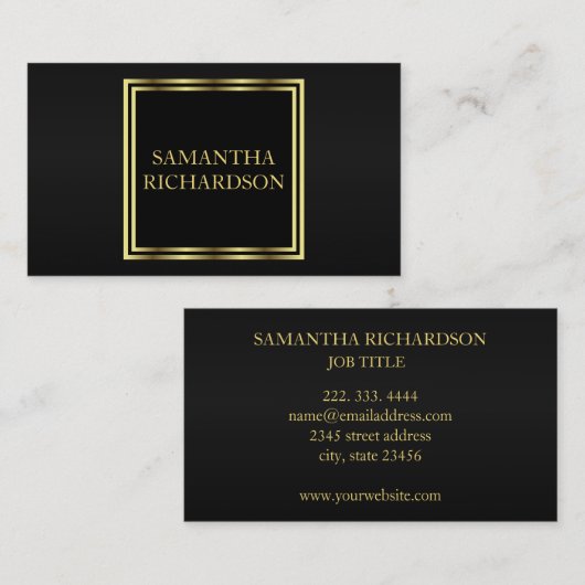 ラグジュアリージオメトリックブラック&金ゴールドプロフェッショナル 名刺 (正面/裏面)