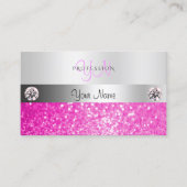 ラグジュアリージュエリーシルバーきらめくピンクグリッターモノグラム 名刺 (正面)