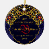 ラグジュアリージュエリードブルーレッド結婚金ゴールド記念日 セラミックオーナメント (正面)