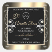 ラグジュアリージュエリーブラック金ゴールドデコール製品ラベルロゴ スクエアシール (正面)