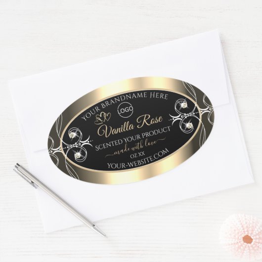 ラグジュアリージュエリーブラック金ゴールドデコール製品ラベルロゴ 楕円形シール (封筒)