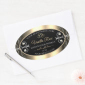 ラグジュアリージュエリーブラック&金ゴールドデコール製品ラベル 楕円形シール (封筒)