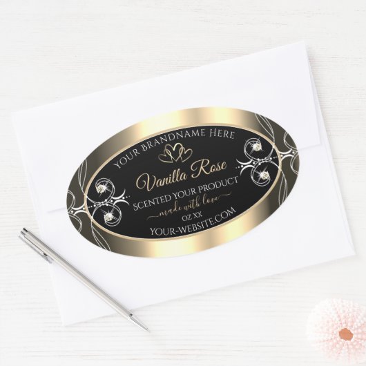ラグジュアリージュエリーブラック&金ゴールドデコール製品ラベル 楕円形シール (封筒)