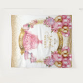 ラグジュアリースウィート16バックドランドピンク金ゴールドバルーンSparkl タペストリー (正面(横))