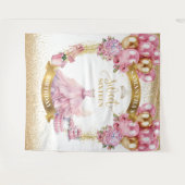 ラグジュアリースウィート16パーティー背景ピンク金ゴールドグリッター タペストリー (正面(横))