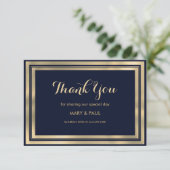 ラグジュアリースタイリッシュネイビーモダンブルー金ゴールドありがとう サンキューカード (スタンド正面)