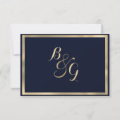 ラグジュアリースタイリッシュネイビーモダンブルー金ゴールドRSVP 出欠カード (裏面)