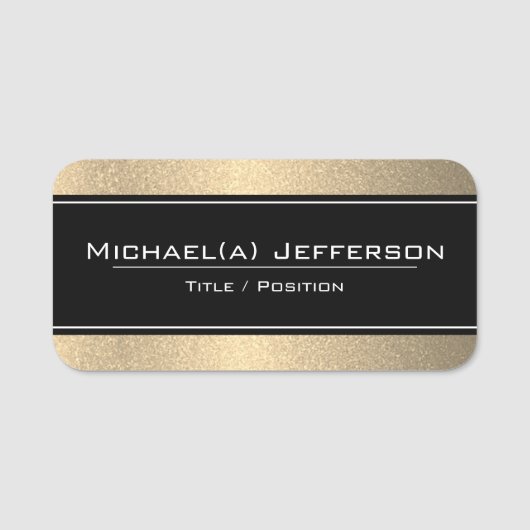 ラグジュアリースタイリッシュブラックオンラグジュアリー金ゴールドグリッターユニーク 名札 (正面)