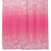 ラグジュアリーストロベリーピンク滴下グリッターガールズ シャワーカーテン (正面)