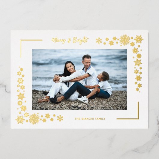 ラグジュアリースノーフレークミニマリストフォトファミリフレーム 箔シーズンカード (正面)
