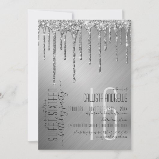 ラグジュアリースパークリーグリッタードリップススイーツ16 招待状 (正面)