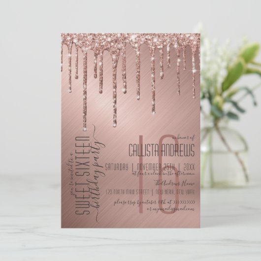 ラグジュアリースパークリーバラ金ゴールドグリッタードリップススイーツ16 招待状 (スタンド正面)