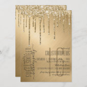 ラグジュアリースパークリー金ゴールドグリッタードリップススイーツ16 招待状 (正面/裏面)
