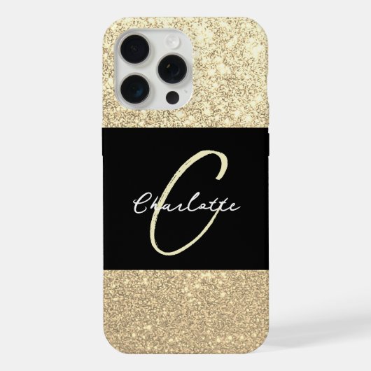 ラグジュアリースパークルゴールドグリッター名 iPhoneケース (裏面)