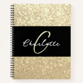 ラグジュアリースパークル金ゴールドグリッター名 ノートブック (正面)