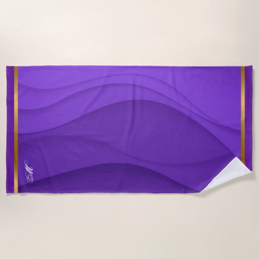 ラグジュアリーソフトパープル金ゴールドカスタマイズ波 ビーチタオル (正面)