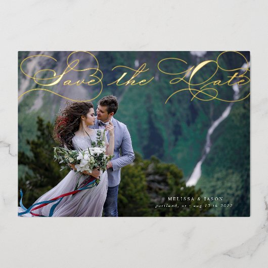 ラグジュアリータイポグラフィザデイトフォイル招待状 箔招待状 (正面)