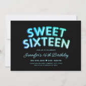 ラグジュアリーターコイズアクアバルーン ブラック スイート16 招待状 (正面)