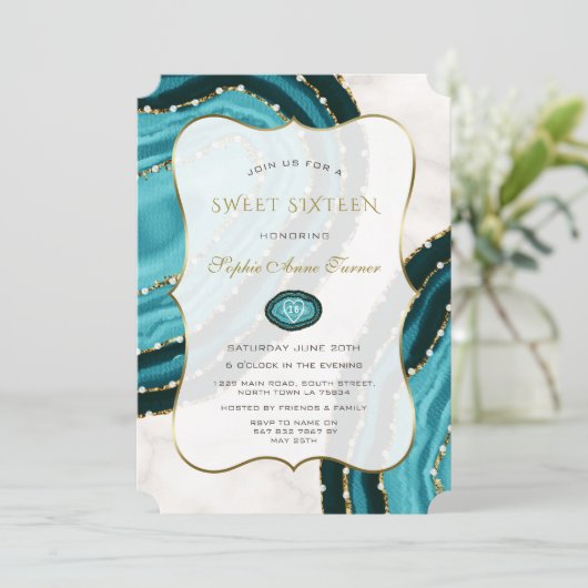 ラグジュアリーターコイズウォーターカラーアゲイツSweet sixteen 招待状 (スタンド正面)