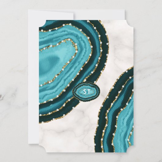 ラグジュアリーターコイズウォーターカラーアゲイツSweet sixteen 招待状 (裏面)