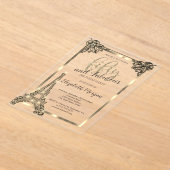 ラグジュアリーダイヤモンドエッフェルタワー縁ど50th誕生日 アクリル招待状 (レイダウン)