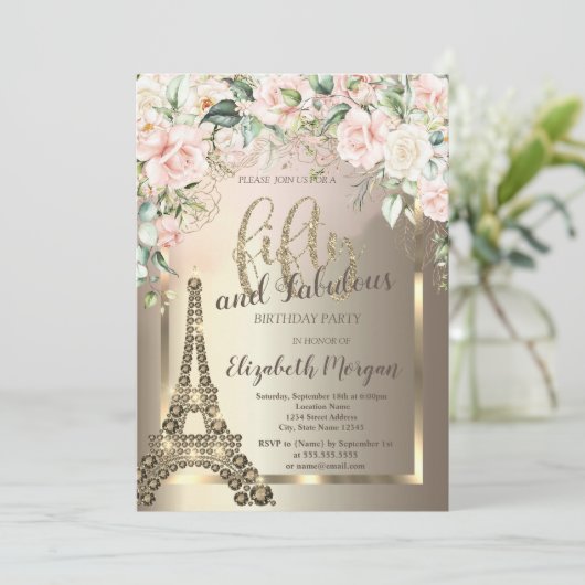 ラグジュアリーダイヤモンドエッフェルタワー縁ど、バラ50th 招待状 (スタンド正面)