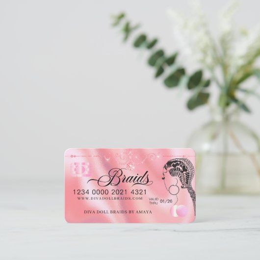 ラグジュアリーダイヤモンドフォイルヘアブレイディングクレジットスタイルバス 名刺 (スタンド正面)