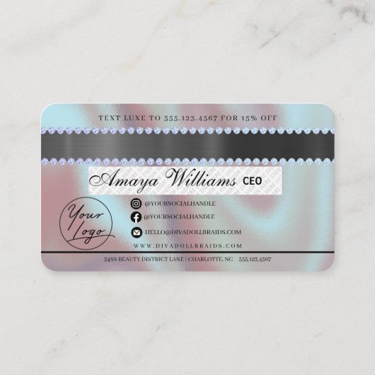 ラグジュアリーダイヤモンドフォイルヘアブレイディングクレジットスタイル 名刺 (裏面)