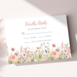 ラグジュアリーダスティピンクワイルドフラワー親切に結婚返信 出欠カード