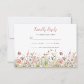ラグジュアリーダスティピンクワイルドフラワー親切に結婚返信 出欠カード (正面)