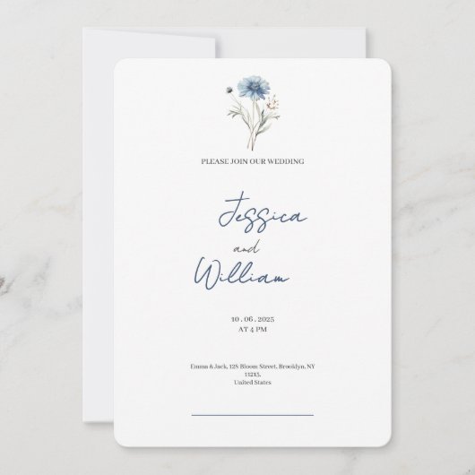 ラグジュアリーダスティブルーネイビーバラ結婚式招待状 招待状 (正面)