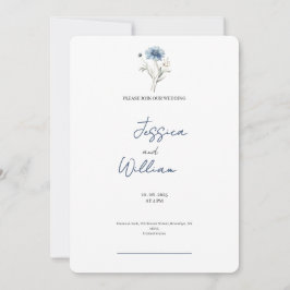 ラグジュアリーダスティブルーネイビーバラ結婚式招待状 招待状