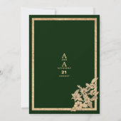 ラグジュアリーダークグリーン金ゴールドグリッター結婚フローラ 招待状 (裏面)