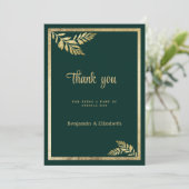 ラグジュアリーダークグリーン黄金の葉のフレームありがとう 招待状 (スタンド正面)