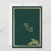 ラグジュアリーダークグリーン黄金の葉のフレームありがとう 招待状 (裏面)